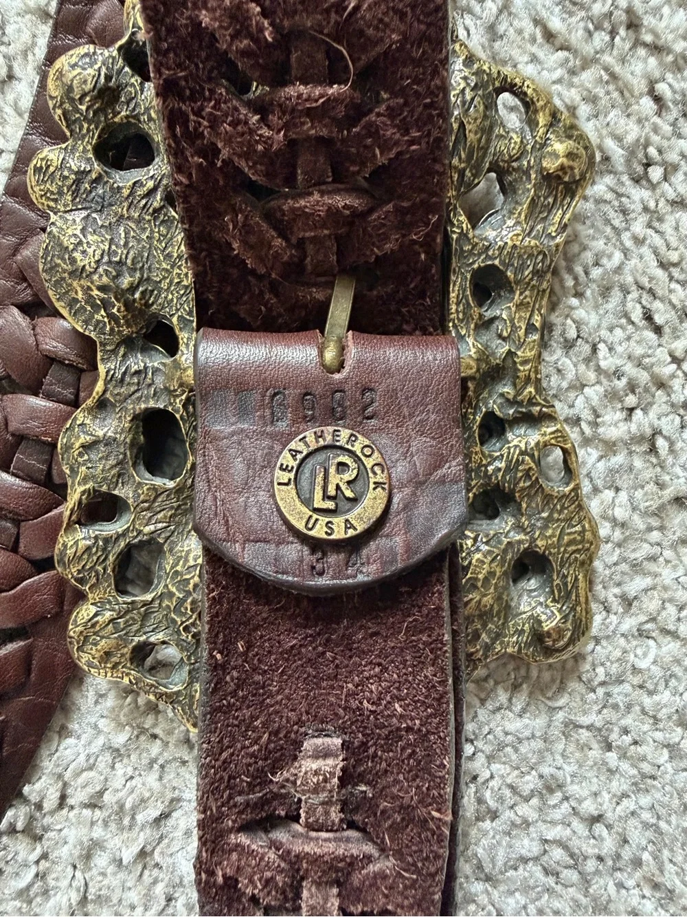 Leatherock USA Brown Woven Boho Stone Buckle Statement Belt